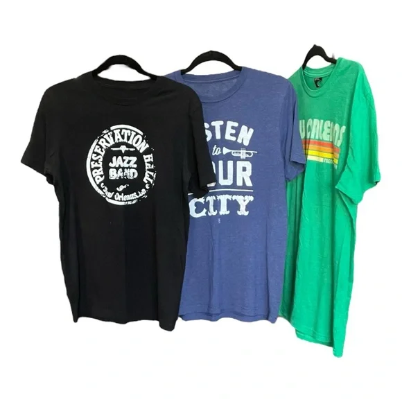 Unisex New Orleans Graphic Tees - Black, Blue, and Green - Size L (slim) - Picture 1 of 9